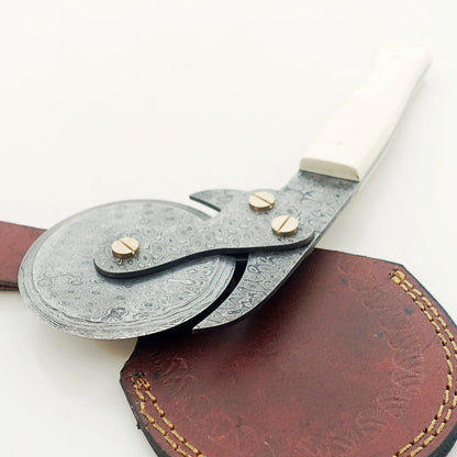 Ruddock Bros - Bone Pizza Cutter - The Slice - Damascus Steel & Bone