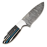 Ruddock Bros Damascus steel hunting knife with US Flag and Blue Line honoring the police