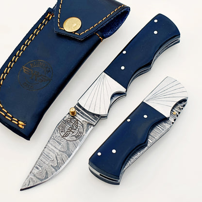 Horn Folding Knife Damascus – Premium Sharp EDC Pocket Blades
