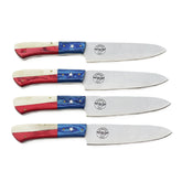 Ruddock Bros steak knife set with natural bone and hardwood handles in red white and blue with stainless steel blade Ruddock El Paso Texas