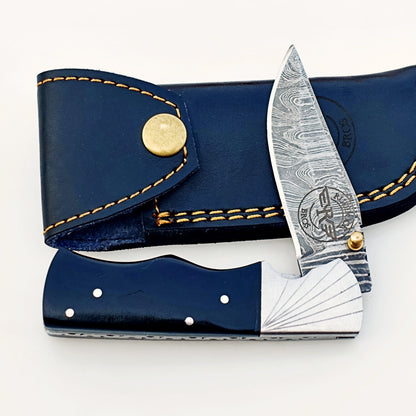 Horn Folding Knife Damascus – Premium Sharp EDC Pocket Blades