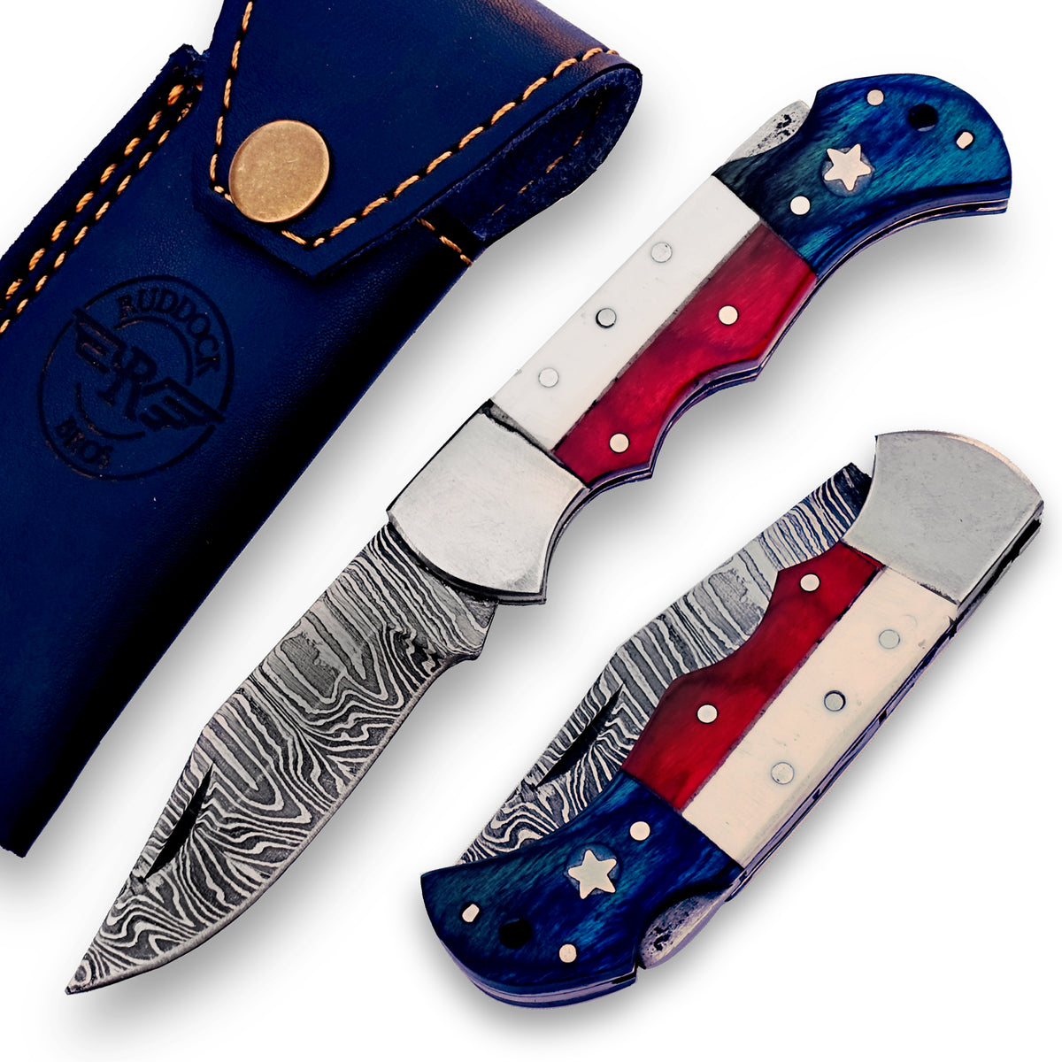 The Texas Folding Pocket Knife Damascus Steel Blade