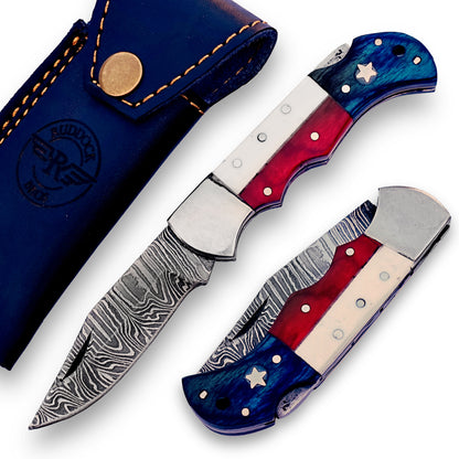 The Texas Folding Pocket Knife Damascus Steel Blade