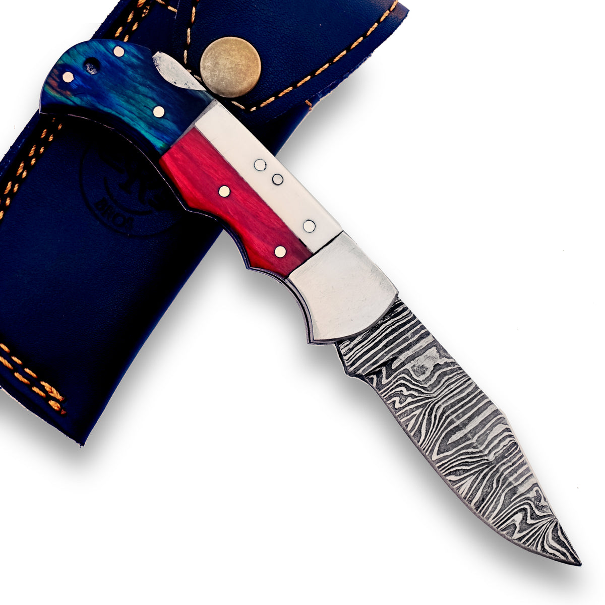 The Texas Folding Pocket Knife Damascus Steel Blade