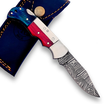 The Texas Folding Pocket Knife Damascus Steel Blade
