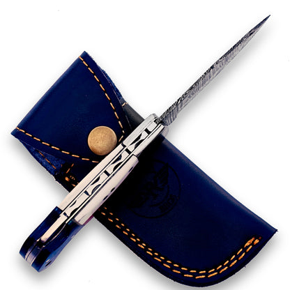 The Texas Folding Pocket Knife Damascus Steel Blade