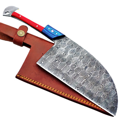 Lone Star Serbian Cleaver - Damascus Steel