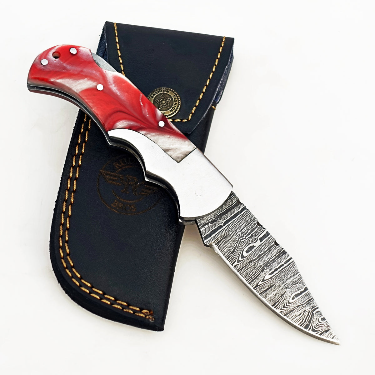 Strawberry Glaze Folding Knife - Damascus Steel