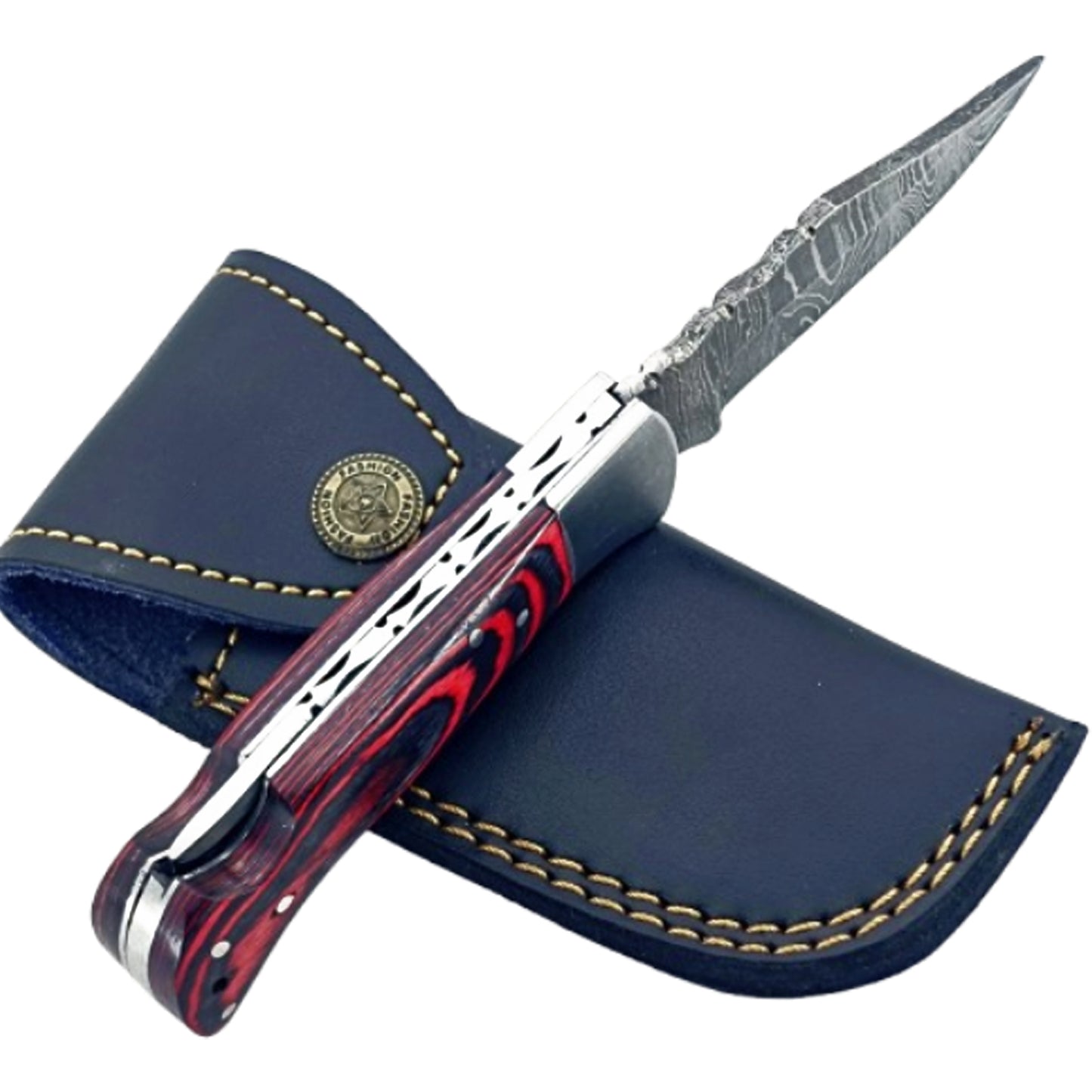 The Knight Folding Knife - Damascus Steel