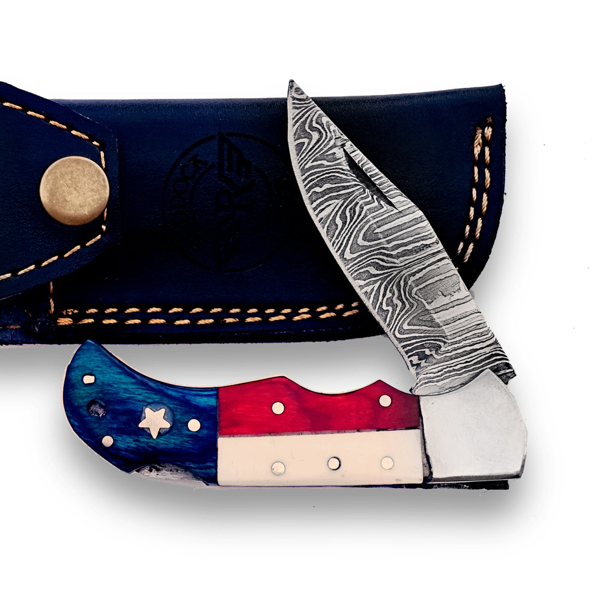 The Texas Folding Pocket Knife Damascus Steel Blade