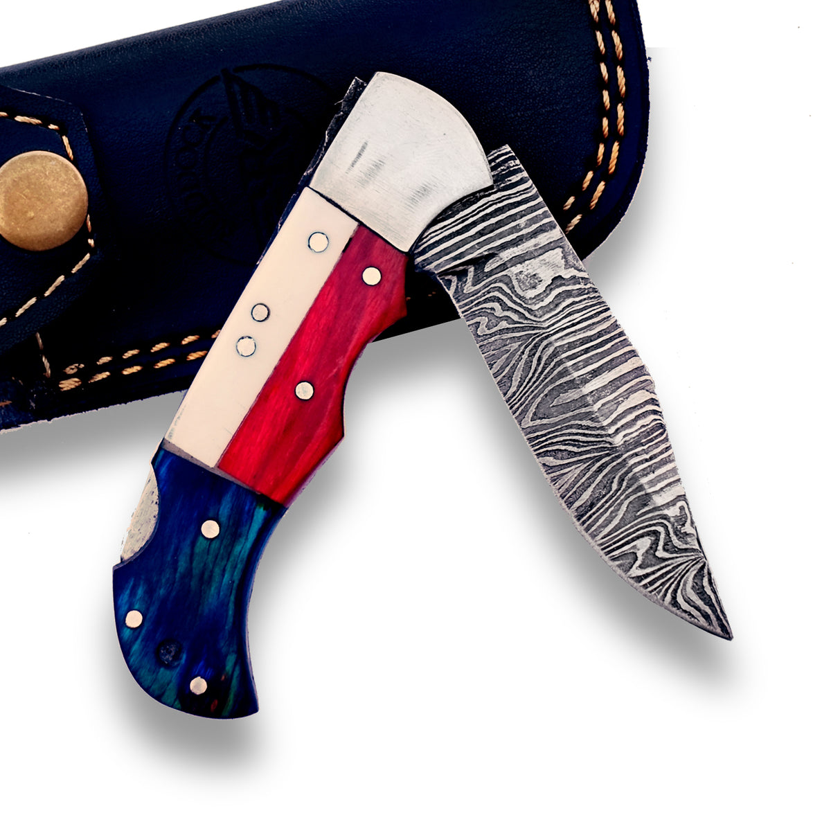 The Texas Folding Pocket Knife Damascus Steel Blade
