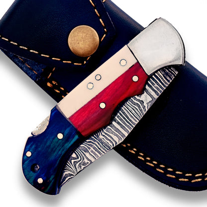 The Texas Folding Pocket Knife Damascus Steel Blade
