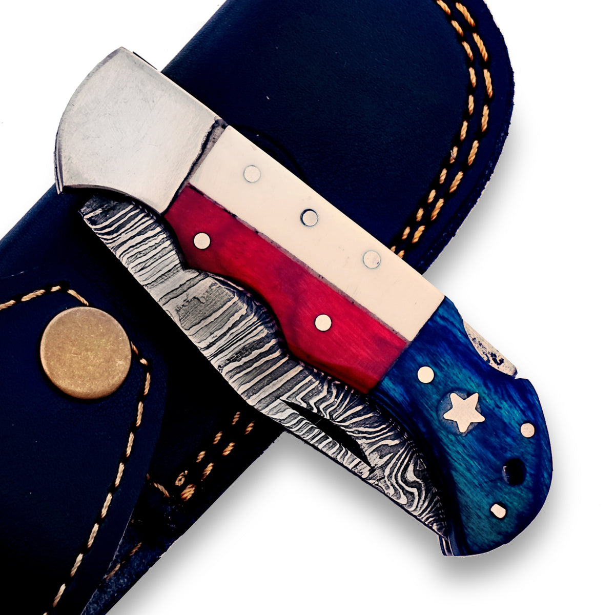 The Texas Folding Pocket Knife Damascus Steel Blade