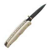 Ruddock Bros Damascus steel folding knife with acid wash blade  and ivory handle Ruddock El Paso Texas