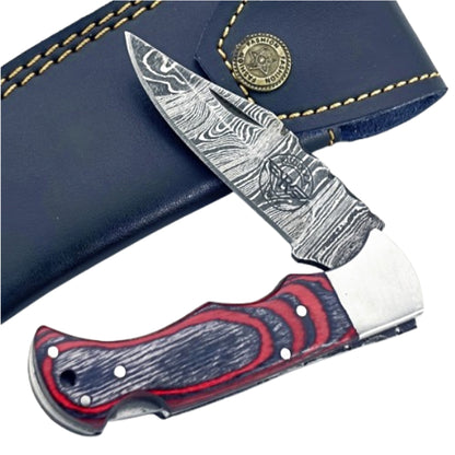 The Knight Folding Knife - Damascus Steel