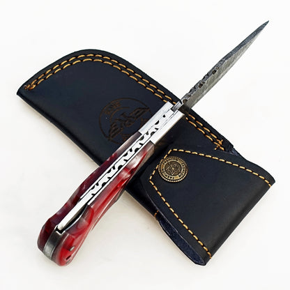 Strawberry Glaze Folding Knife - Damascus Steel
