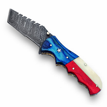 The Lone Star Utility Folding Knife - Damascus Steel