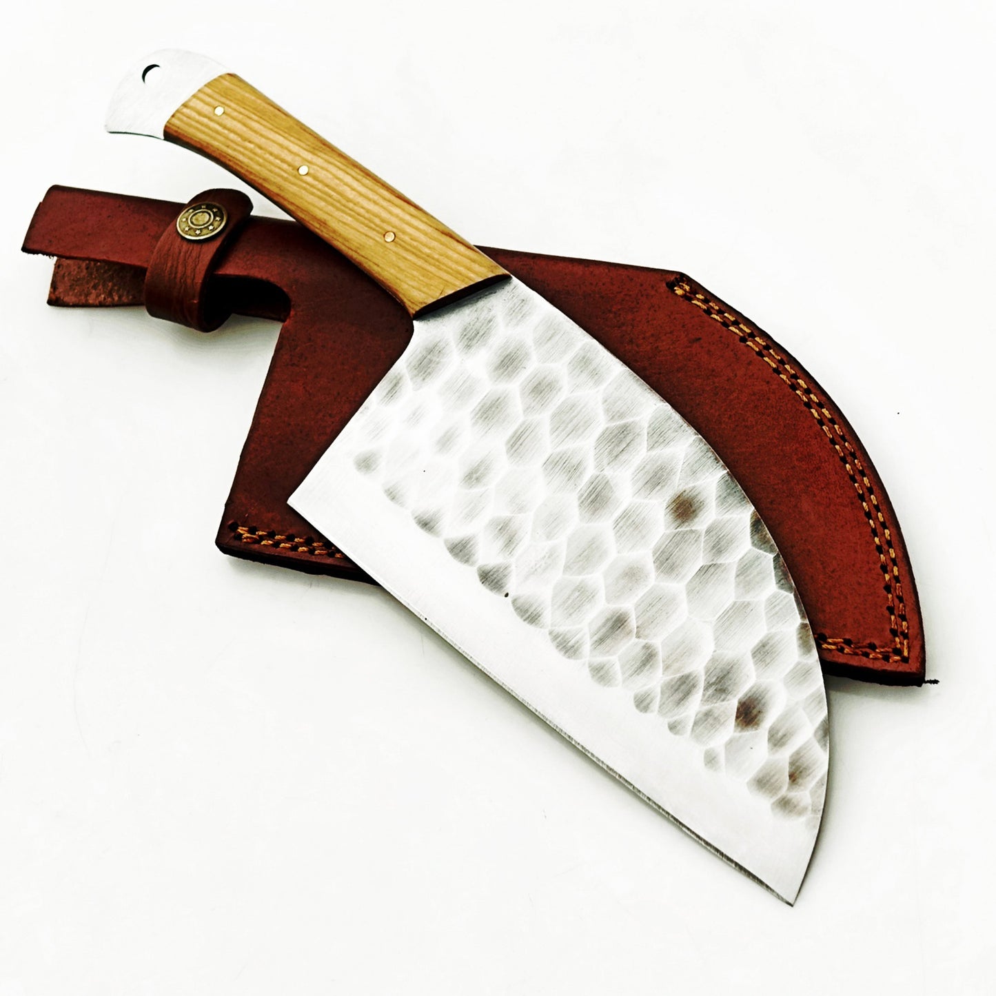 Olivewood Serbian Cleaver - Damascus Steel