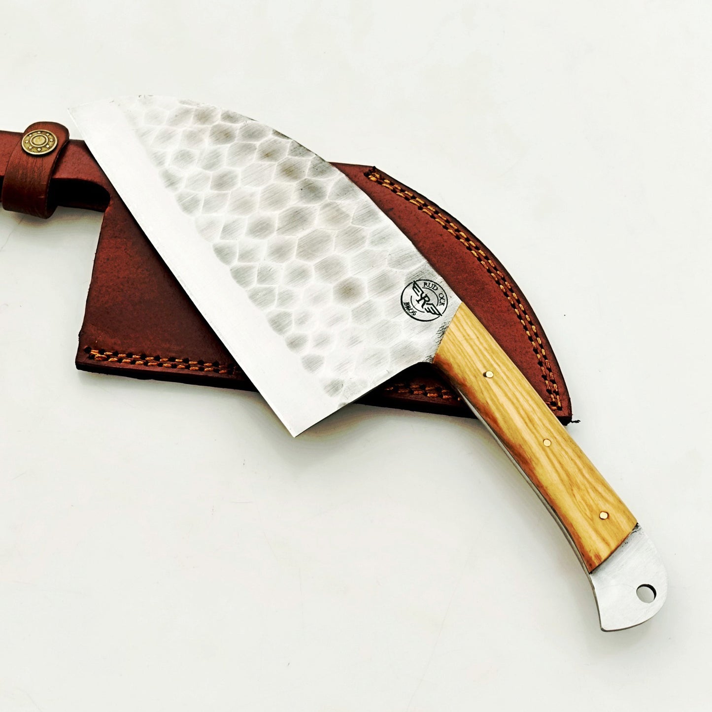 Olivewood Serbian Cleaver - Damascus Steel
