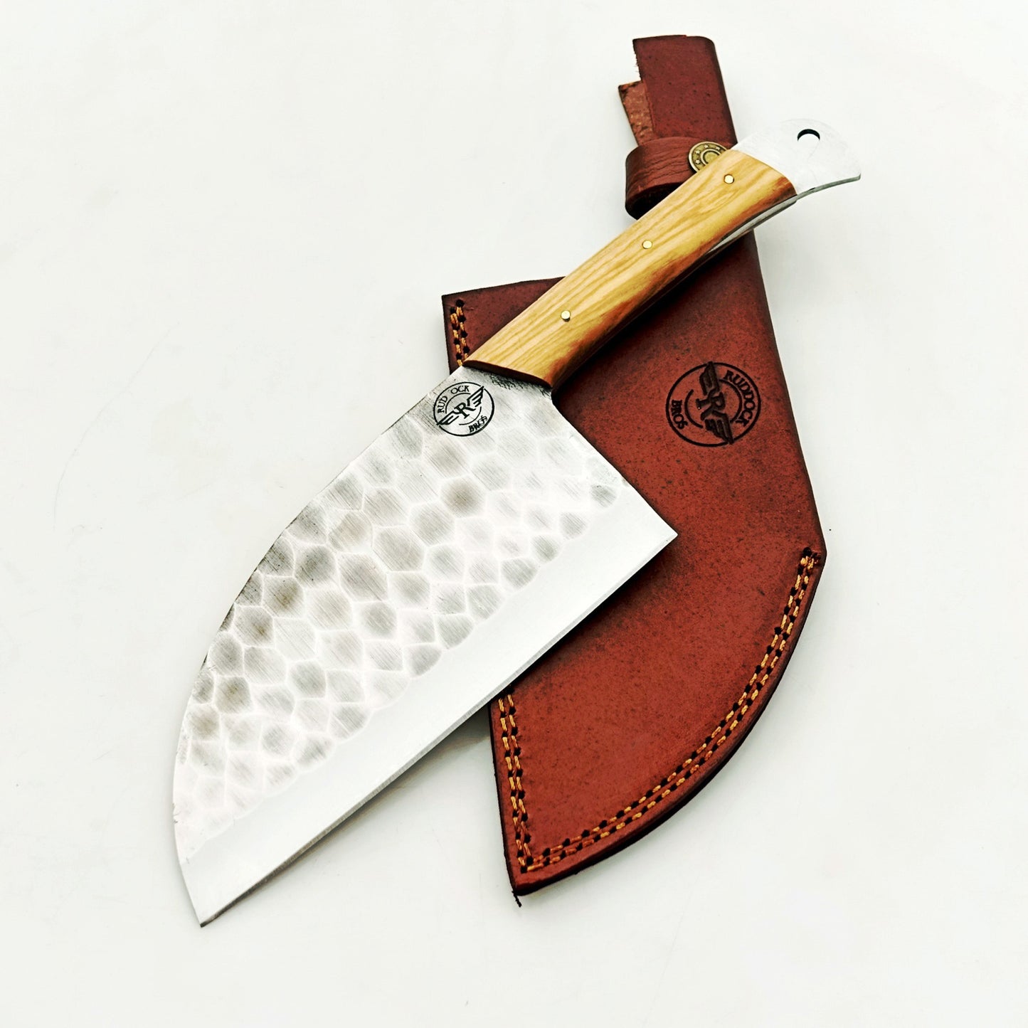 Olivewood Serbian Cleaver - Damascus Steel