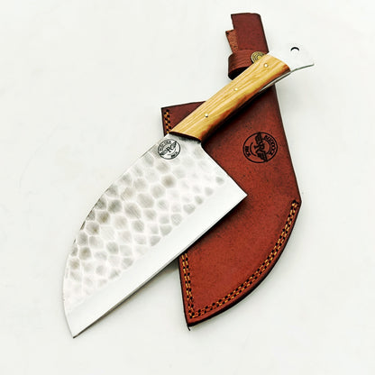 Olivewood Serbian Cleaver - Stainless Steel