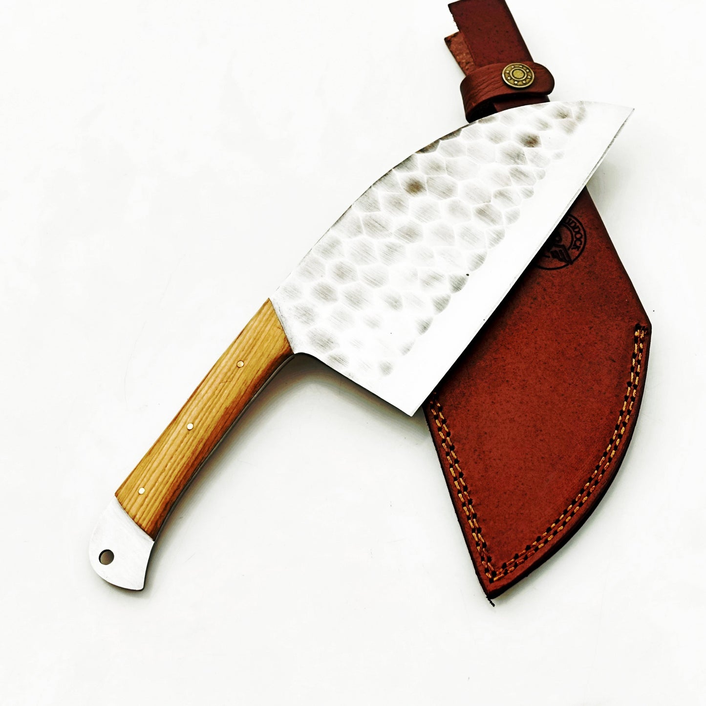 Olivewood Serbian Cleaver - Damascus Steel