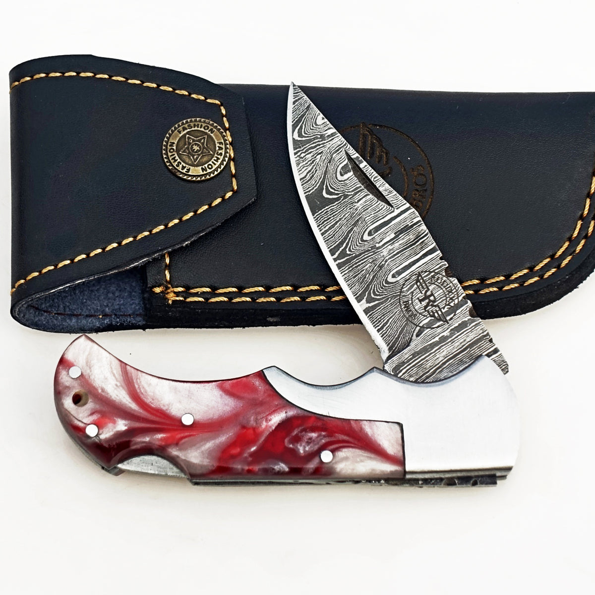 Strawberry Glaze Folding Knife - Damascus Steel