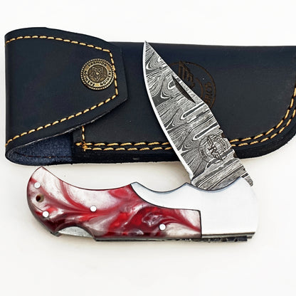 Strawberry Glaze Folding Knife - Damascus Steel