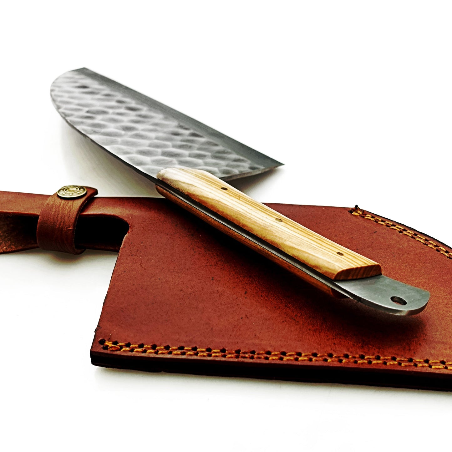 Olivewood Serbian Cleaver - Damascus Steel