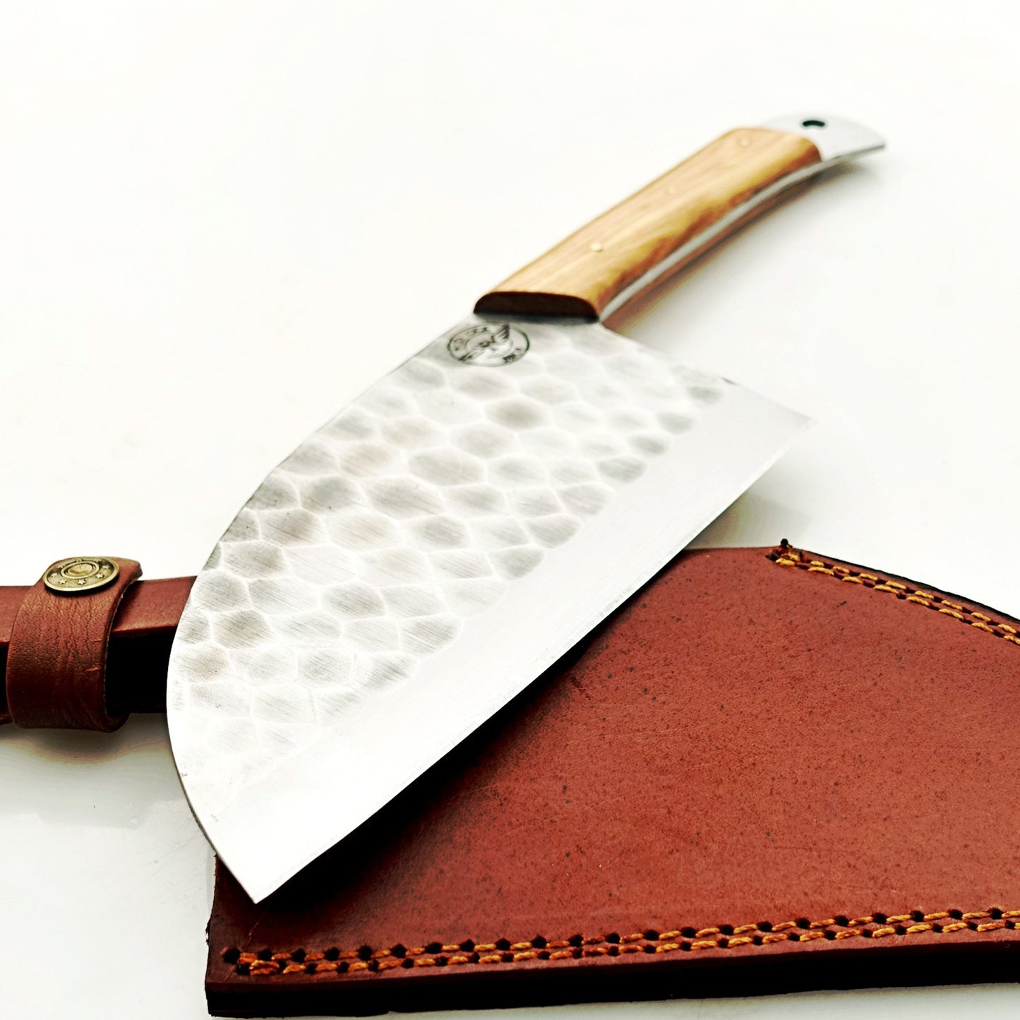 Olivewood Serbian Cleaver - Damascus Steel