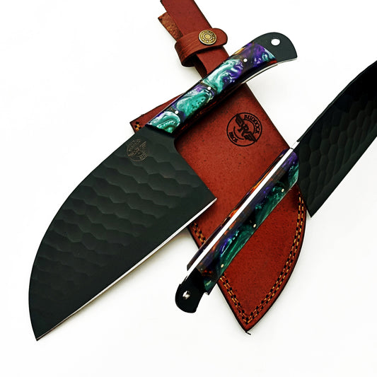 Horned Frog Serbian Cleaver - Blackened Steel