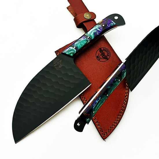 Horned Frog Serbian Cleaver - Blackened Steel