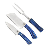 Ruddock Bros 3 piece carving set with blue hardwood handles and stainless Steel blades Ruddock El Paso Texas