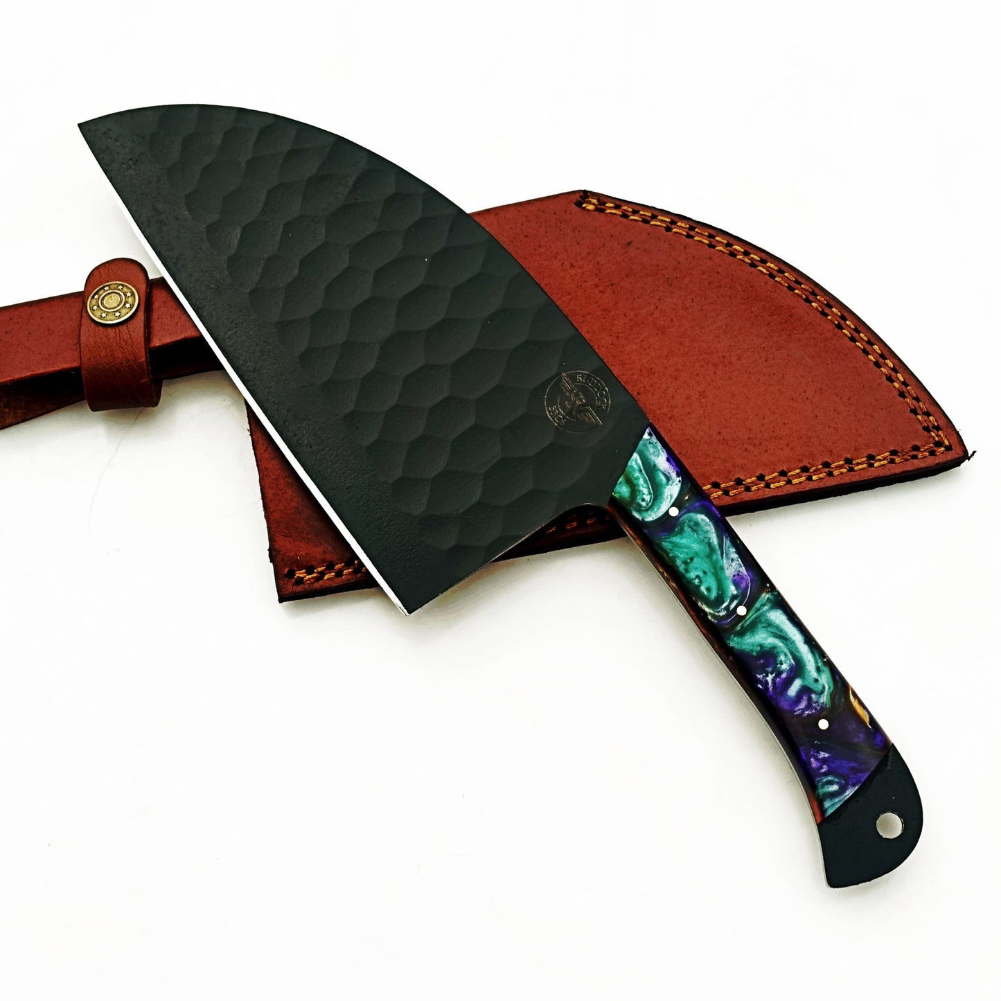 Horned Frog Serbian Cleaver - Blackened Steel