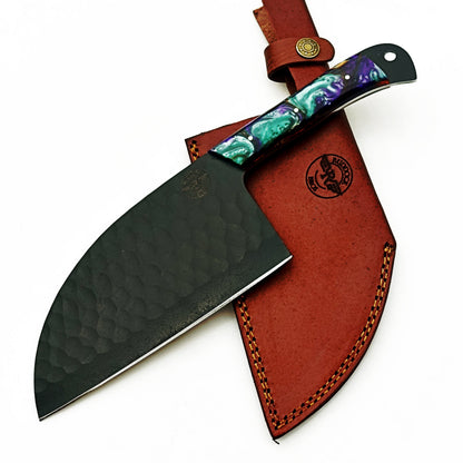 Horned Frog Serbian Cleaver - Blackened Steel