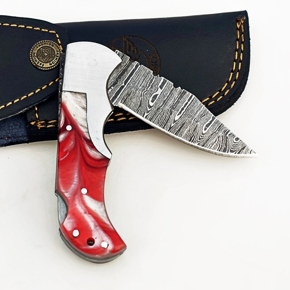 Strawberry Glaze Folding Knife - Damascus Steel