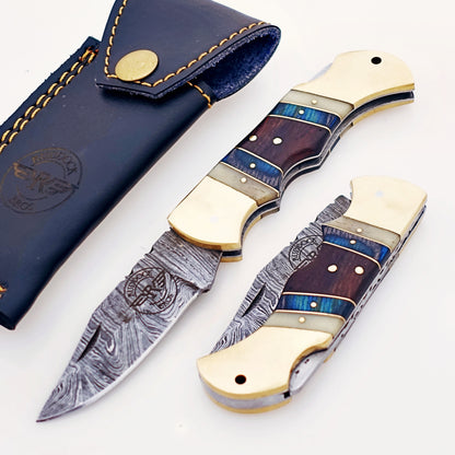 The Gentleman in Blue Folding Knife - Damascus