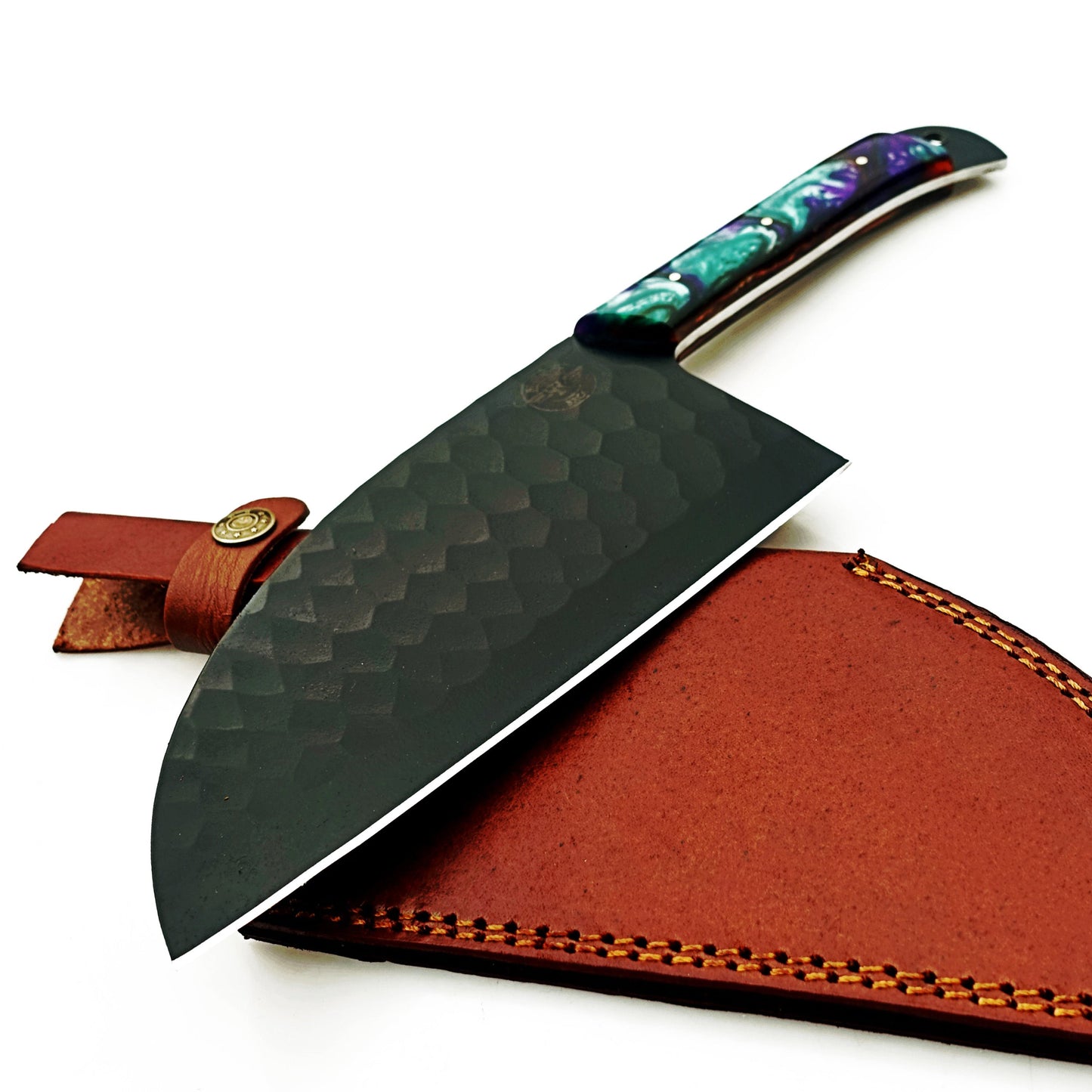 Horned Frog Serbian Cleaver - Blackened Steel