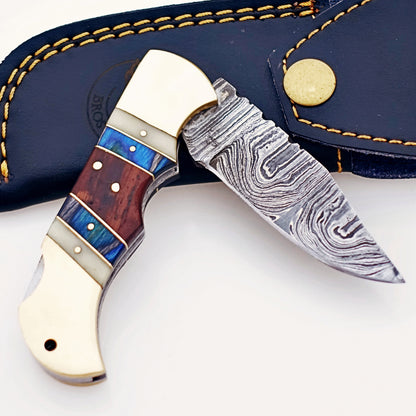 The Gentleman in Blue Folding Knife - Damascus
