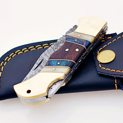 The Gentleman in Blue Folding Knife - Damascus