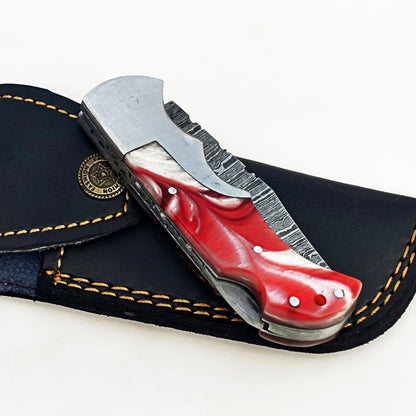 Strawberry Glaze Folding Knife - Damascus Steel