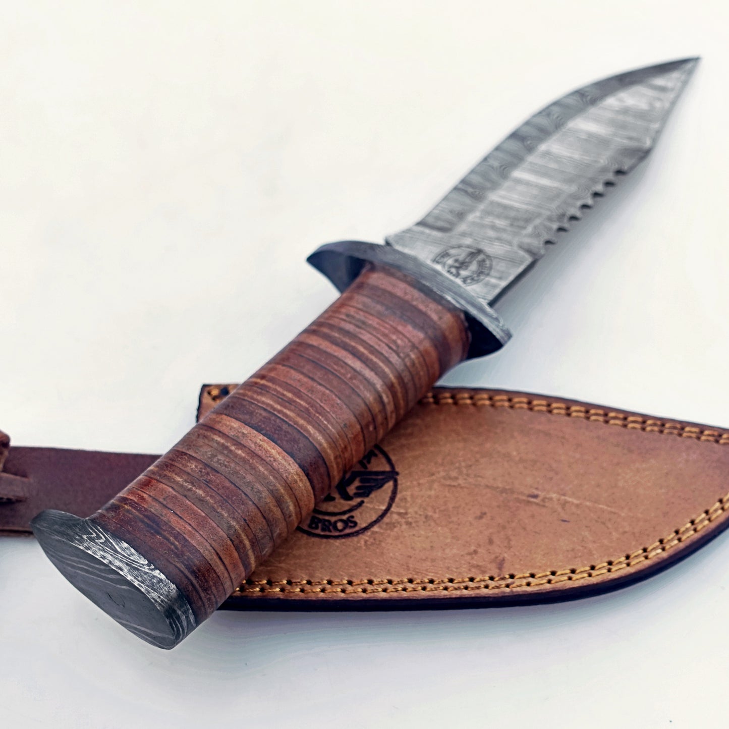 Military Survival Hunting Knife - Fixed Blade - Damascus Steel - 12"