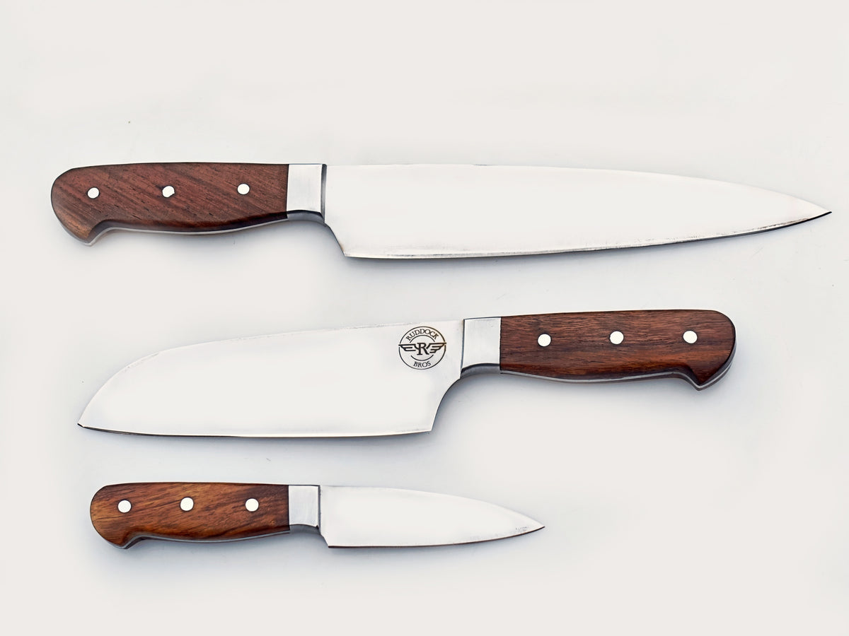 3 Piece Chef Set in walnut and stainless