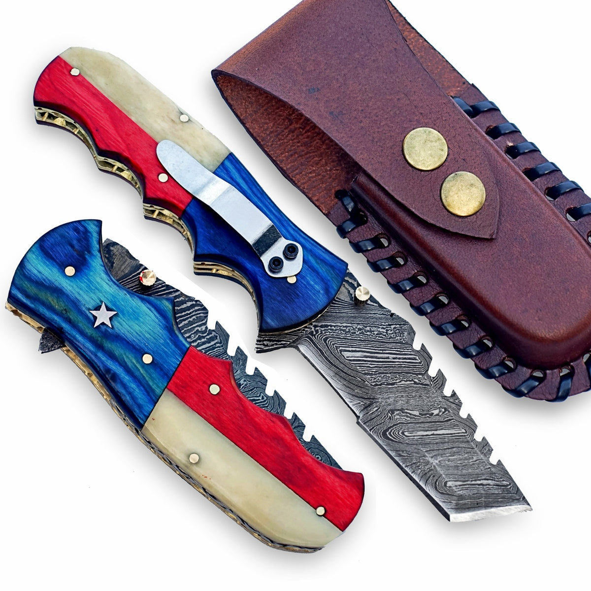 The Lone Star Utility Folding Knife - Damascus Steel
