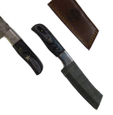 skinner knife with bull blade in Damascus steel and black hardwood handle by Ruddock Bros El Paso Texas