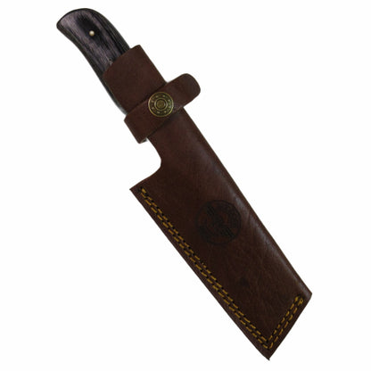 skinner knife with bull blade in Damascus steel and black hardwood handle by Ruddock Bros El Paso Texas