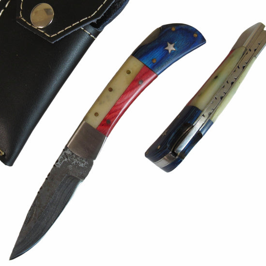 Lone Star Folding Knife - Damascus Steel