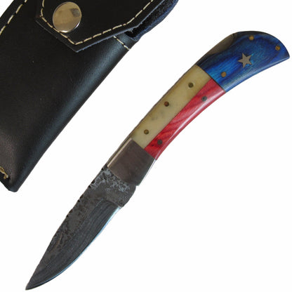Lone Star Folding Knife - Damascus Steel