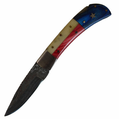 Lone Star Folding Knife - Damascus Steel