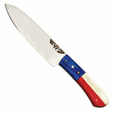 Lone Star chef knife with Stainless Steel Blade with handle made of bone and hardwood by Ruddock Bros El Paso Tx with leather sheath